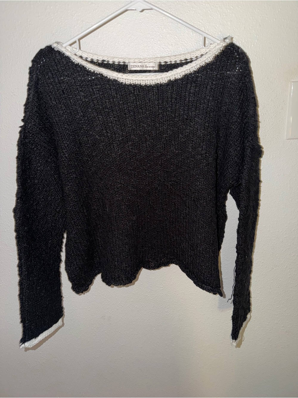 Zenana Outfitters Super Soft Crewneck Sweater with Cream Trim -New In Bag